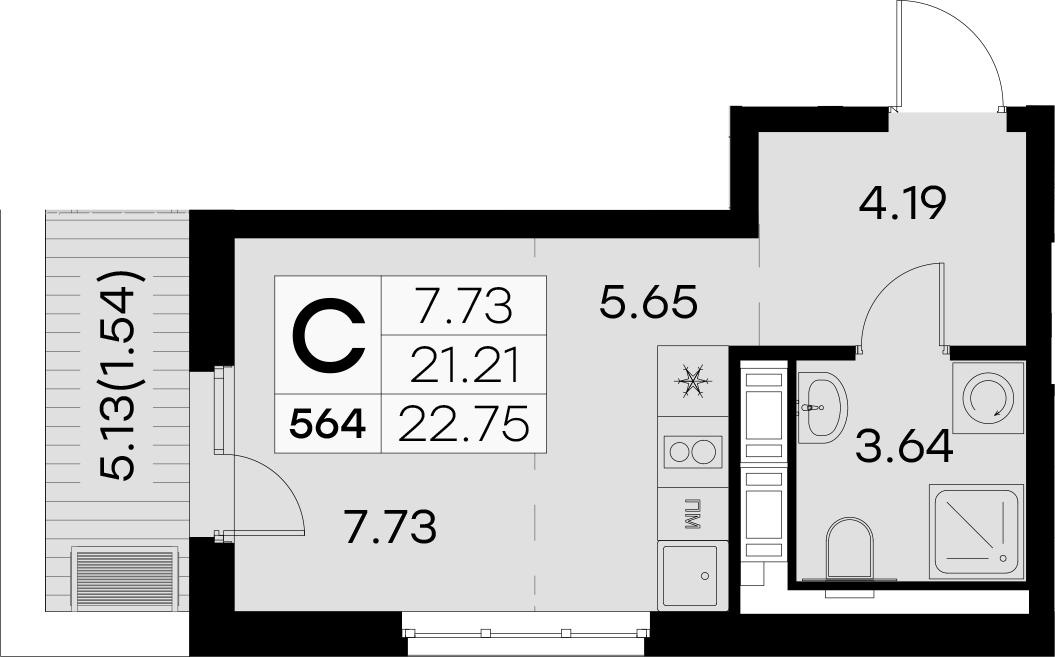 Квартира студия 22.75 м², 8/8 эт., ЖК «Glorax City Балтийская»